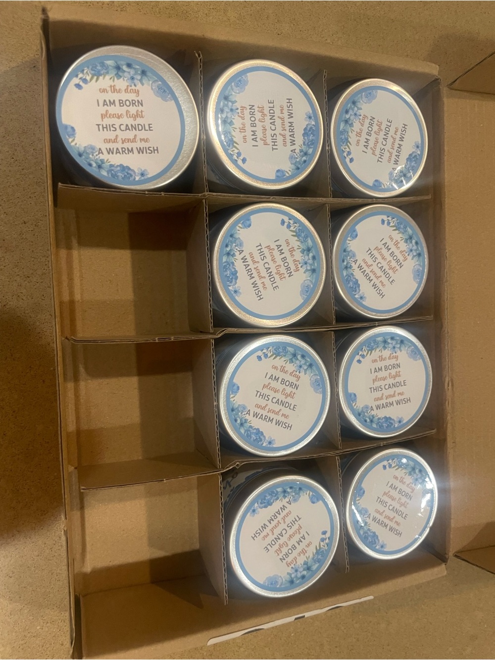 Blue Floral Tea Light Candle Favors for Baby Celebrations